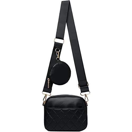 Elsaybro Umhängetasche Damen Klein Bauchtasche Damen Stylisch Crossbag Bag Breiter Gurt Schwarz Mit Münze Geldbörse von Elsaybro