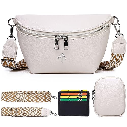 Elsaybro bauchtasche damen stylisch brusttasche Crossbody Bag Damen Breiter Gurt veganes Leder Weiss Kreditkartenpaket senden und mit münzgeldbörse von Elsaybro