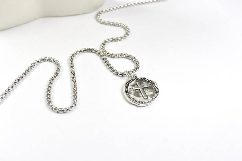 Kreuz Halskette Für Männer.silber Taufe Jewelry.cross Gott Bruder, Schmuck. Taufgeschenk Ihn. Silberne Münze Männer Kreuz Halskette Für Männer.silber Taufe Jewelry.cross Gott Bruder, Schmuck. Taufgeschenk Ihn. Silberne Münze Männer von ElseCreation