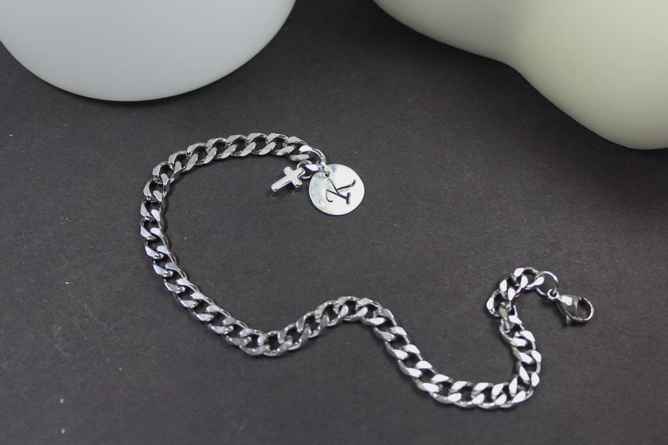 Personalisierte Kreuz Armband. Benutzerdefinierte Schmuck.taufe Armband Christliche Geschenke. Silberscheibe Mit Gravur von ElseCreation