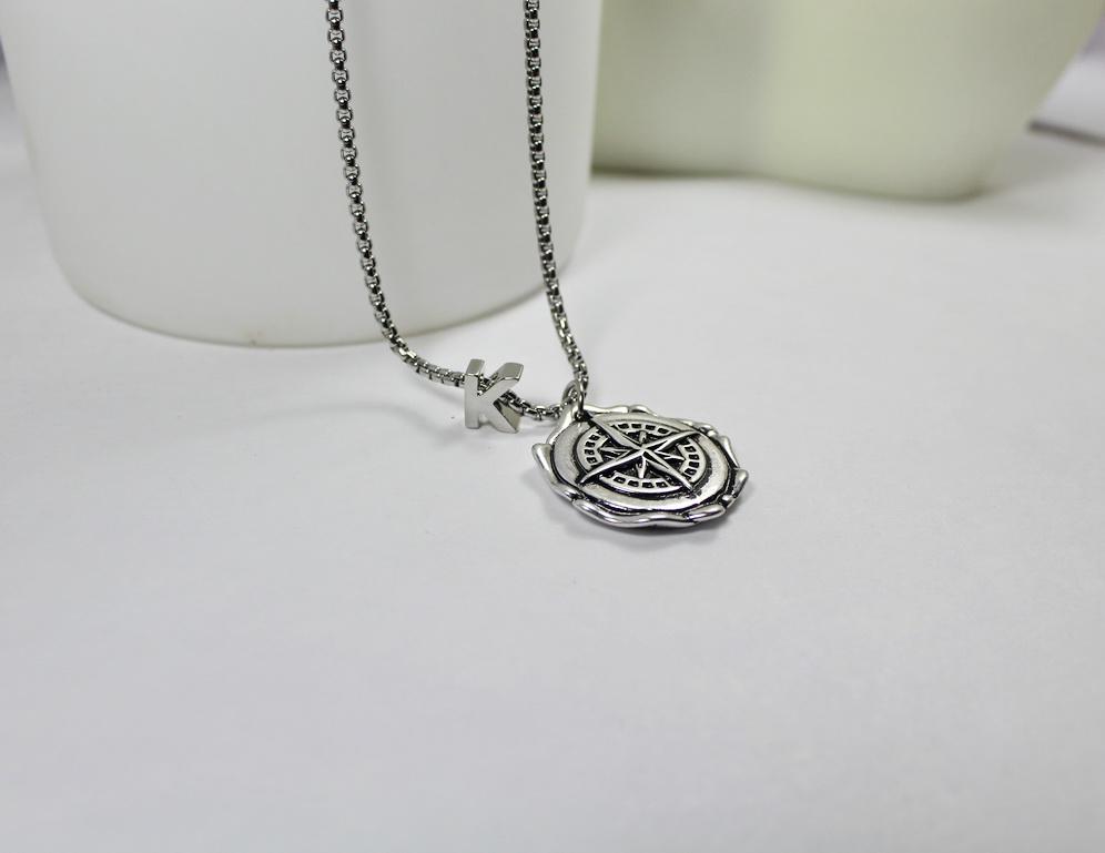 Silber Kompass Initial Halskette & Armband - Personalisierter Wachs Siegel Anhänger, Unisex Wasserdichter Edelstahl Schmuck Geschenk 231 von ElseCreation