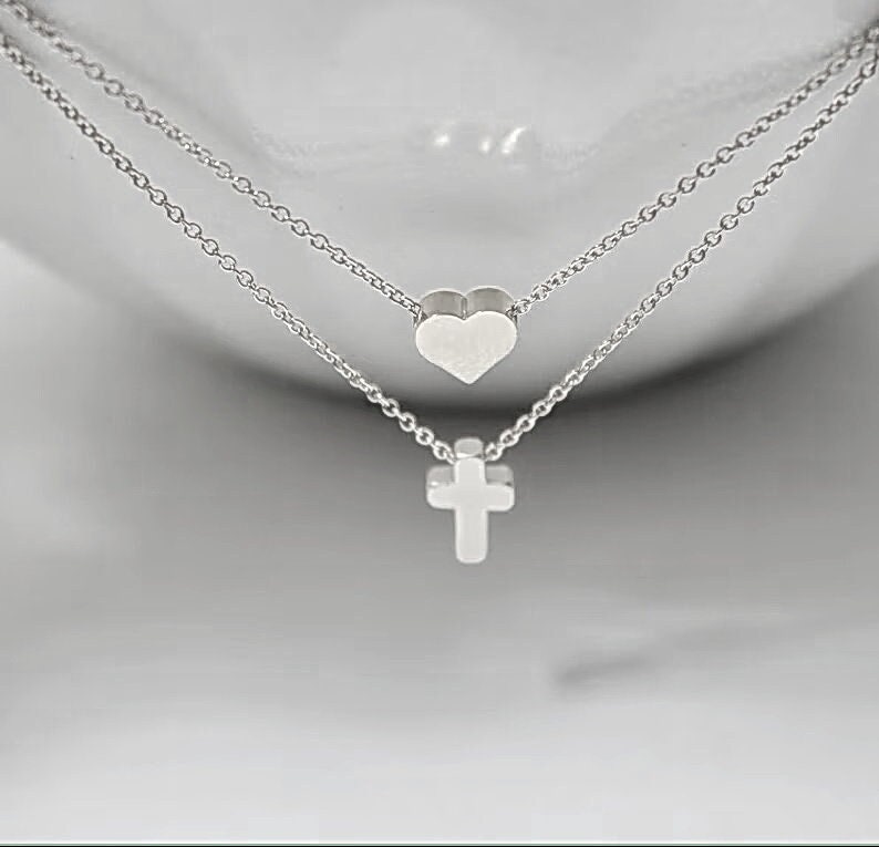 Kreuz Herz Halskette Set. Layered Schmuck. Christliche Gift.faith Halskette. Bedeutungsvolle Schmuck Religiöse von ElseDesigns