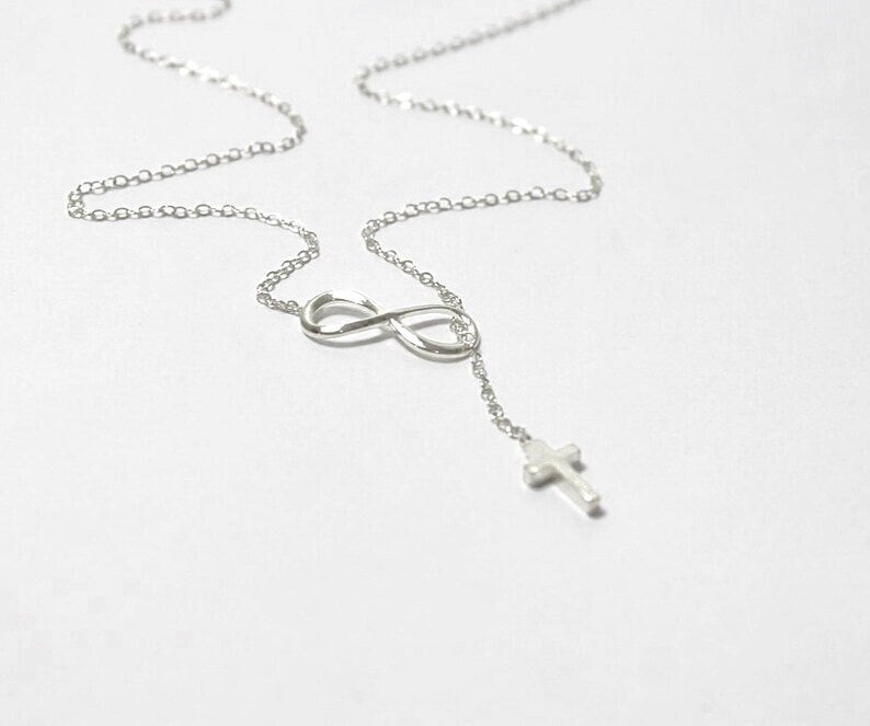 Kreuz Und Unendlichkeit Lariat Halskette, Religiöse Ewige Liebe Lariat. Symbol von ElseDesigns