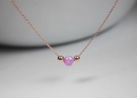 Rosa Opal Halskette.6 Mm Bead.rose Gold Filled Kette.weiß Blau Schmuck. Rose Kugel.pink Armband.rose Halskette von ElseDesigns