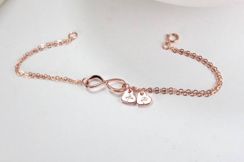 Rose Gold Infinity Armband, Ewiges Gestempelt Ursprüngliche Herz, Paar Initialen Armband. Eternity, Brautjungfer Geschenk Für Frauen von ElseDesigns