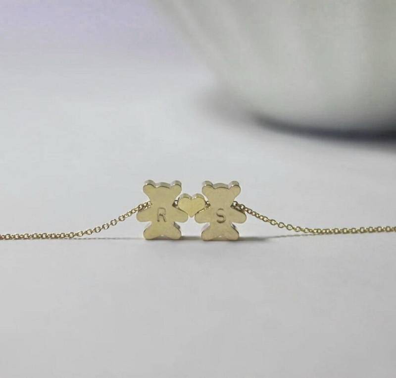 Zwei Teddybär-Halskette, Niedliche Bären-Charmehalskette, Teddybärschmuck, Zwillinge Babe, Zwillingsjunge, Zwillingsmädchen, Zwei von ElseDesigns