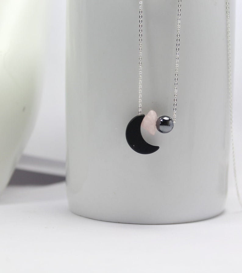 Empath Schutz Jewelry.black Mond Halskette.erdung Schmuck, Heilstein Schmuck.rosenquarz Für Ihren Spirituellen Heilstein von ElseJewelry