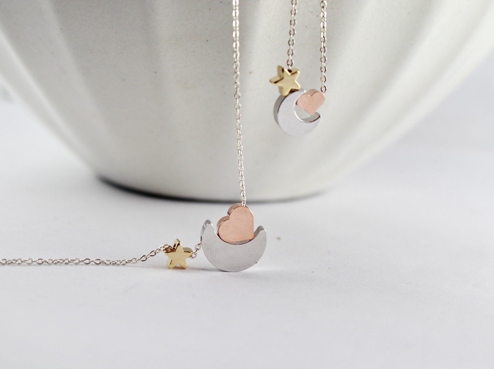 Ich Liebe Dich Bis Zum Mond Und Zurück. Mutter Tochter Set, Große Sis. Kleine Sis.schmuck.passende Kette von ElseJewelry