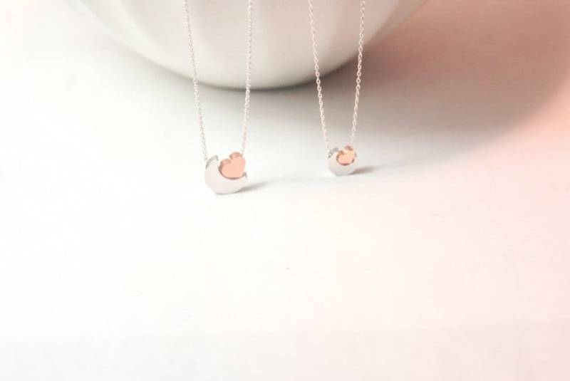 Ich Liebe Dich Bis Zum Mond Und Zurück. Geschenk Für Mutter Baby. Mama Kinder.große Sis. Kleine Sis.roségold Herz Schmuck.passende Kette von ElseJewelry