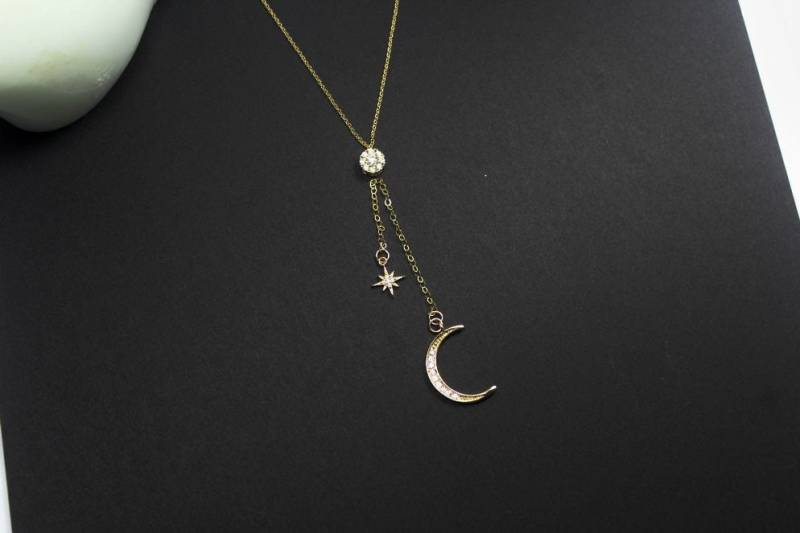 Ich Liebe Dich Zum Mond Und Zurück Halskette, Sonne Stern Lariat Schmuck. Diamant Y-Halskette. Beste Freunde Geburtstagsgeschenk.galaxy von ElseJewelry