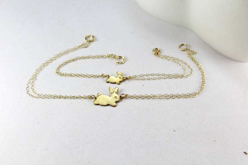 Kaninchen Armband, Schmuck, Schwestern Mom Babe Armband Set, Gold Tier Etsy, Mutter Tochter Set von ElseJewelry