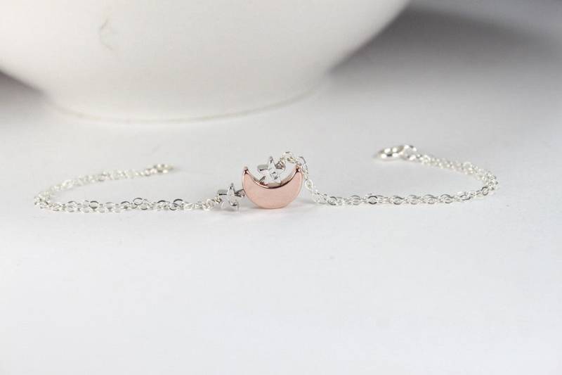 Mutter Von Zwei Kindern Armband. Mama Twin Boys, Girls Geschenk. Rose Gold Mond Herzen Jewelry.2 Erste Sterne Halskette.geschenk Für Neue Mutter von ElseJewelry