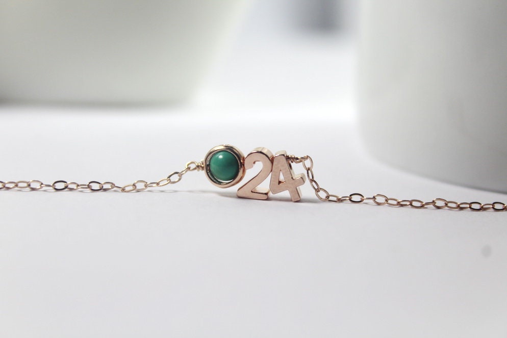Nummer Mit Geburtsstein Halskette, Geburtsdatum, Benutzerdefinierte Personalisierte Schmuck, Einheitliche Nummer, Glückszahl, Roségold Charm von ElseJewelry