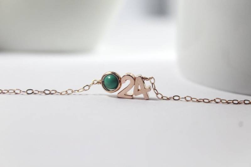 Nummer Mit Geburtsstein Halskette, Geburtsdatum, Benutzerdefinierte Personalisierte Schmuck, Einheitliche Nummer, Glückszahl, Roségold Charm von ElseJewelry