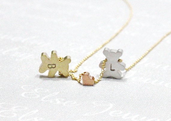 Personalisierte Erste Teddybär Halskette -Gold Bär .polar Necklace.babe Twin Bears Necklace.handstamped Schmuck Etsy.new Mom Geschenk von ElseJewelry