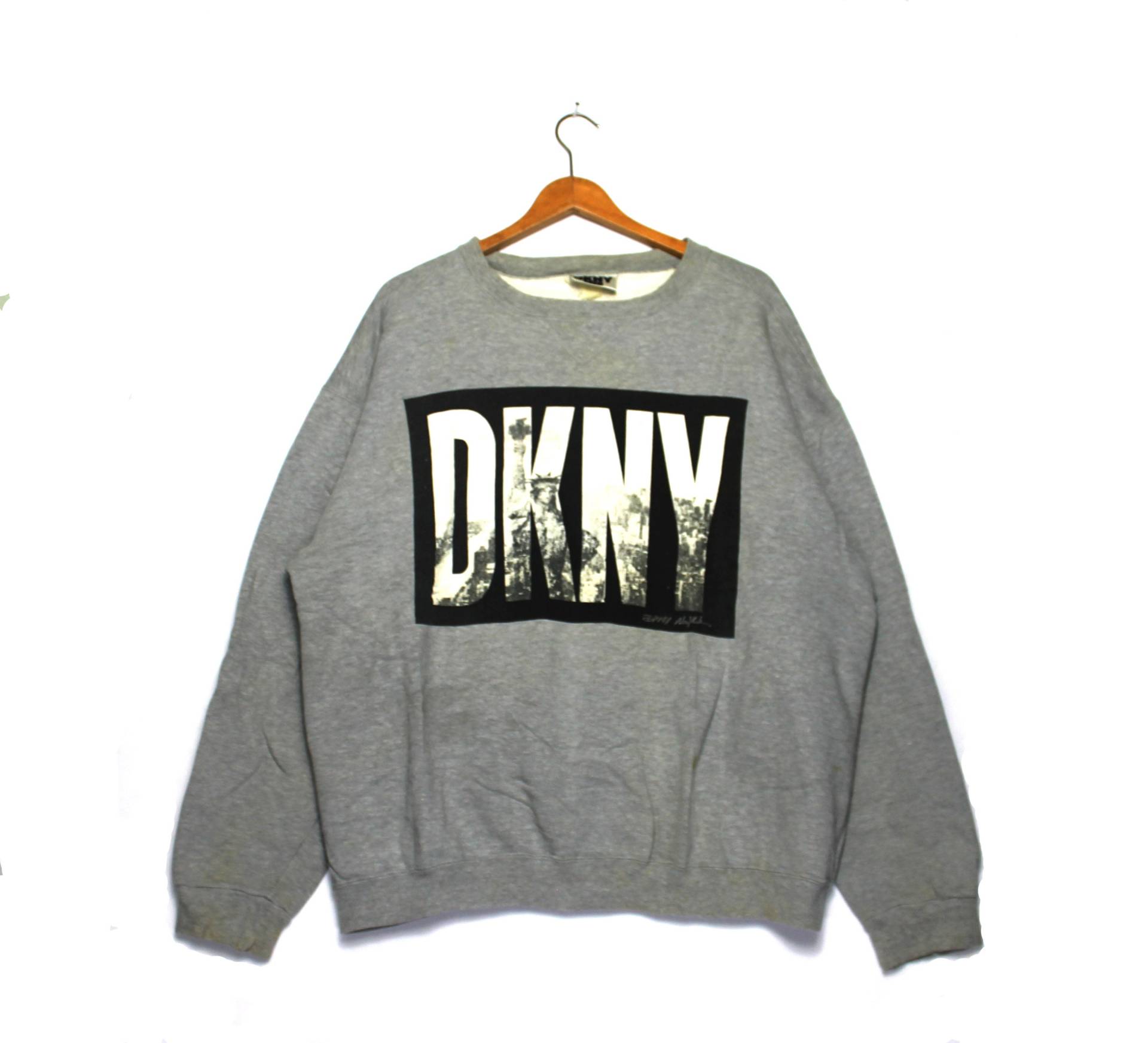 Vintage Dkny Full Print Spellout Logo Crewneck Pullover Sweatshirt von ElsewhereVintageShop