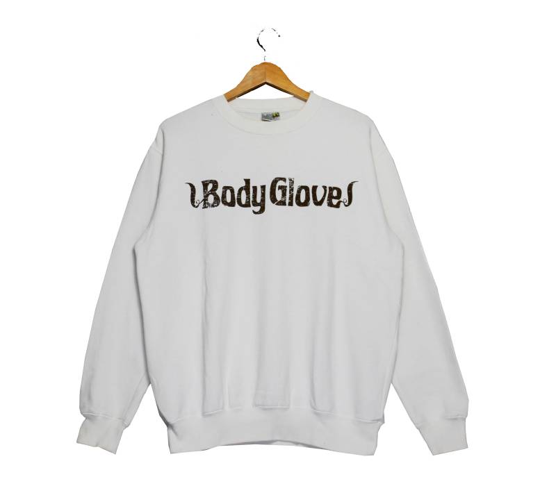 Vintage Körper Handschuhe Große Logo Spellout Crewneck Pullover Sweatshirt von ElsewhereVintageShop