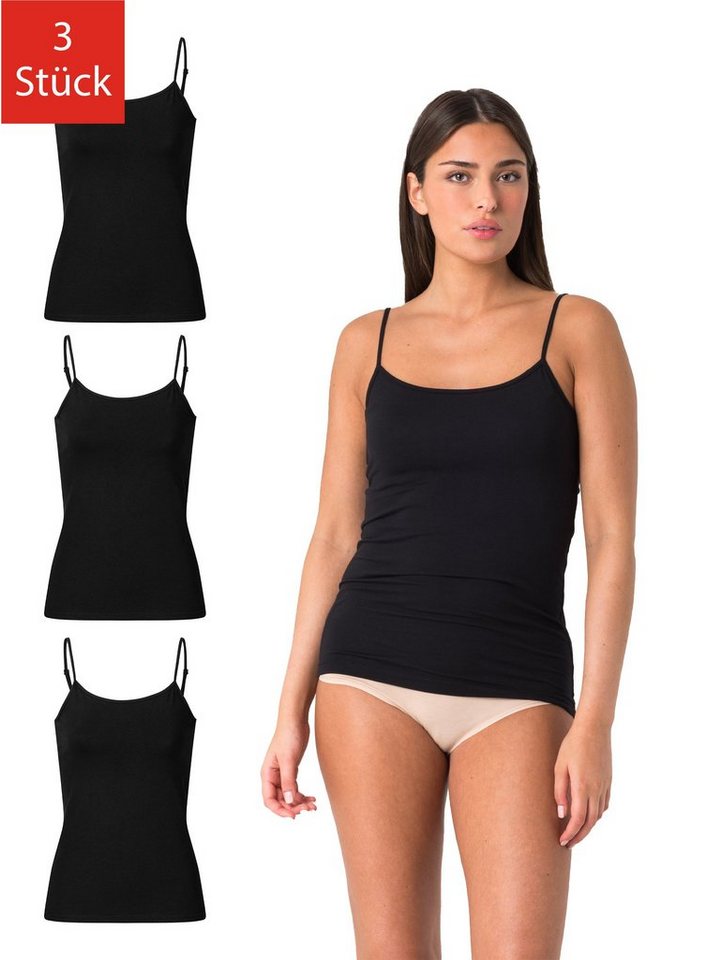 Elsie Unterhemd Damen Spaghetti Top (Packung, 3-St., 3er-Pack) Tank Top mit Verstellbarem Träger aus 95% Baumwolle Stretch Tanktop von Elsie