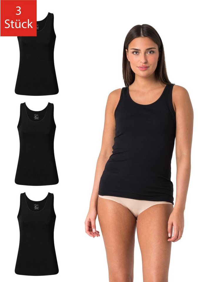 Elsie Unterhemd Tank Top - Tanktop aus 95% Baumwolle mit Stretch in Weiss und Schwarz (Packung, 3-St., 3er-Pack) Basic Top für Frauen extra lang Tops von Elsie