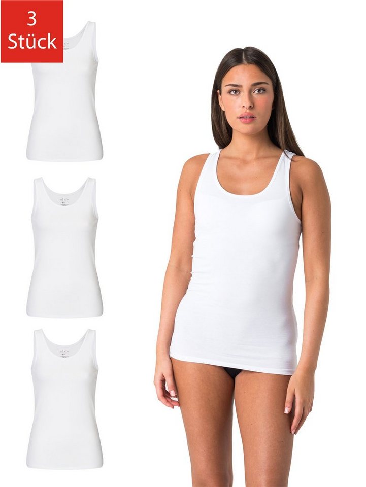 Elsie Unterhemd Tank Top - Tanktop aus 95% Baumwolle mit Stretch in Weiss und Schwarz (Packung, 3-St., 3er-Pack) Basic Top für Frauen extra lang Tops von Elsie