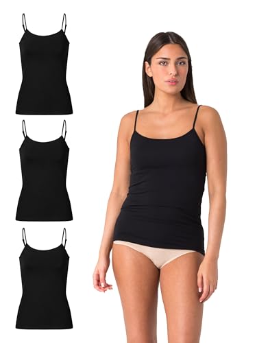 Elsie Unterhemden Damen 3er Pack Spaghetti Top - Tank Top mit Verstellbarem Träger aus 95% Baumwolle Stretch Tanktop von Elsie