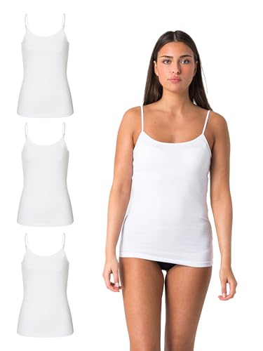 Elsie Unterhemden Damen 3er Pack Spaghetti Top - Tank Top mit Verstellbarem Träger aus 95% Baumwolle Stretch Tanktop von Elsie