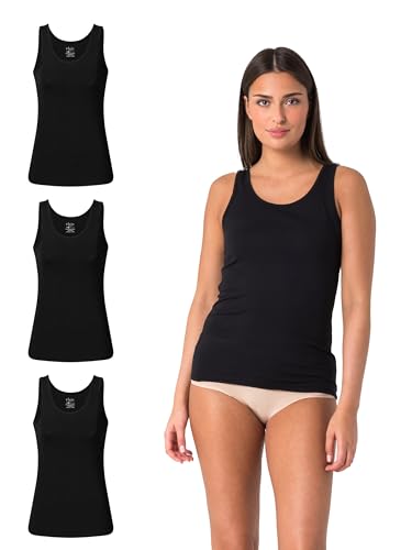 Elsie Unterhemden Damen 3er Pack Tank Top - Tanktop aus 95% Baumwolle mit Stretch in Weiss und Schwarz von Elsie
