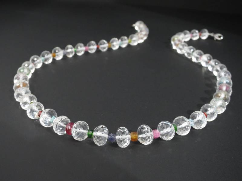 Bergkristall Silber Kette Kristall Edelsteinkette Natürliche Bunte Edelsteine Turmalin Peridot Stein Granat Unikat von ElstarDesign