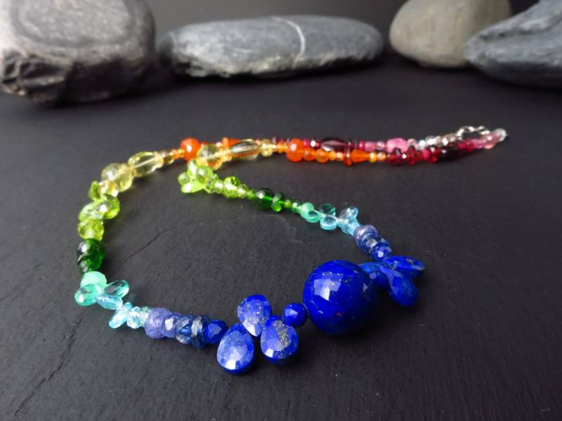 Chakra Regenbogen Bunte Kette Silber Edelstein von ElstarDesign