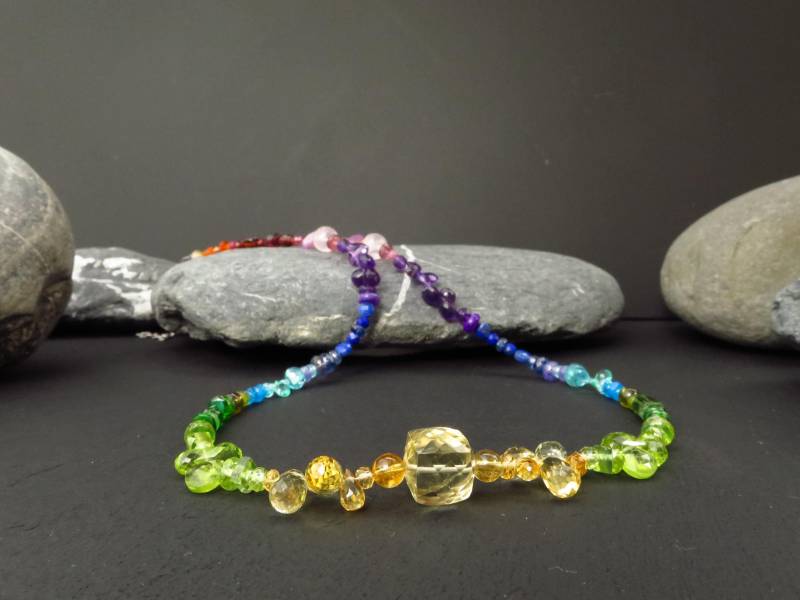 Chakra Spektral Bunte Kette Silber 50cm +5cm Citrin von ElstarDesign