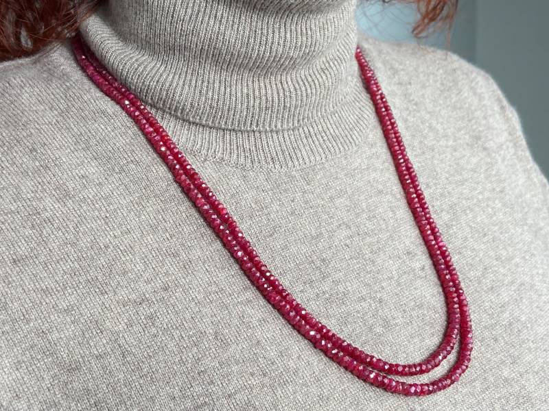 Rubin Collier Silber Echt 2 Reihen Halskette Natur Rot Kette Unbehandelter Edelstein Naturfarbe von ElstarDesign
