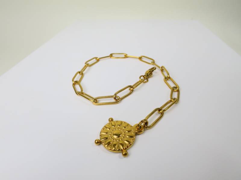 Edelstahl Paperclip Armband 18 Karat Pvd Gold Beschichteten Sonnen Anhänger Edelstahl Paperclip Armband 18 Karat Pvd Gold Beschichteten Sonnen Anhänger von ElstarDesign