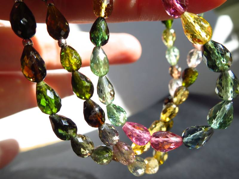 Turmalin Kette Grün Rosa Gelb Facettiert Tropfen Silber von ElstarDesign