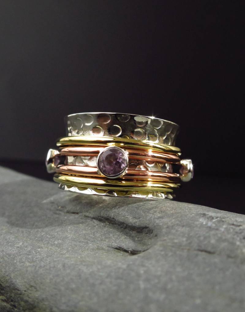 Amethyst Ring Silber Meditation Spinner Freundschaft Unisex Entspannung Yoga Größe 10 von ElstarSunbird
