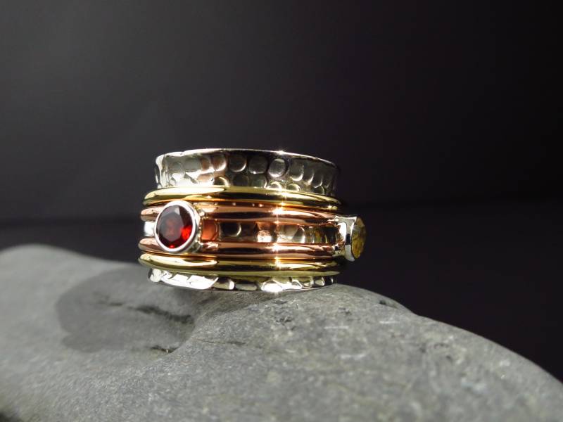Granat Spinner Ring Mix Peridot Silber Citrin Meditation Gr9 Edelstein Lässiger Yoga Entspannung Keine Sorge von ElstarSunbird