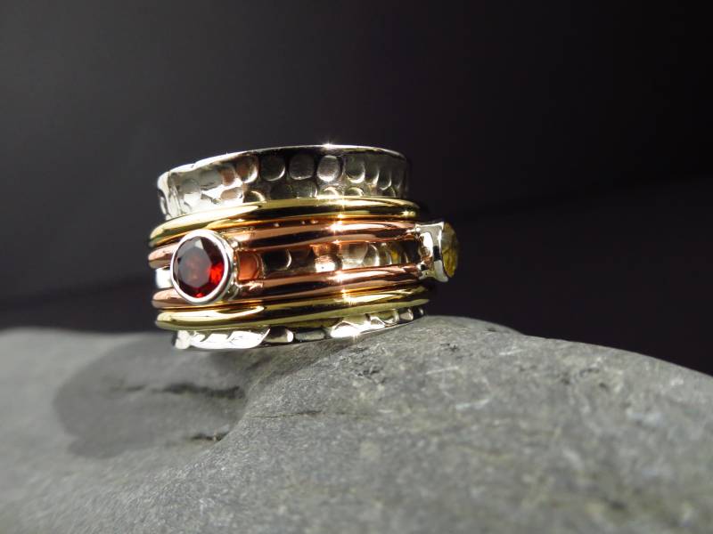 Granat Spinner Ring Mix Peridot Silber Citrin Meditation Gr10 Edelstein Lässiger Yoga Entspannung Keine Sorge von ElstarSunbird