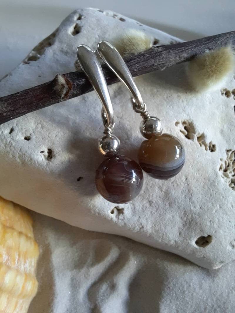 Botswana-Hängeohrringe, Achatohrschmuck, Ohrstecker, Edelsteinohrschmuck, Mode von Elstertraum