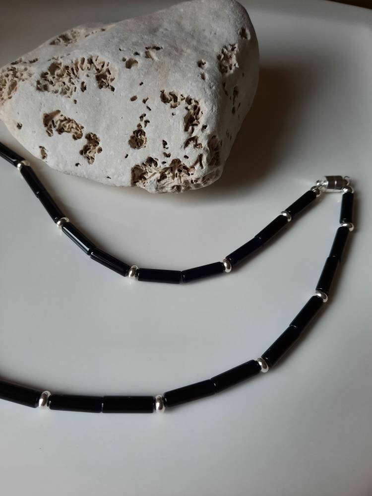 Onyx-Kette, Schwarze Perlenkette, Edelsteinkette, Edelsteinschmuck, Schlicht, Sportlich-Elegant, Collier von Elstertraum