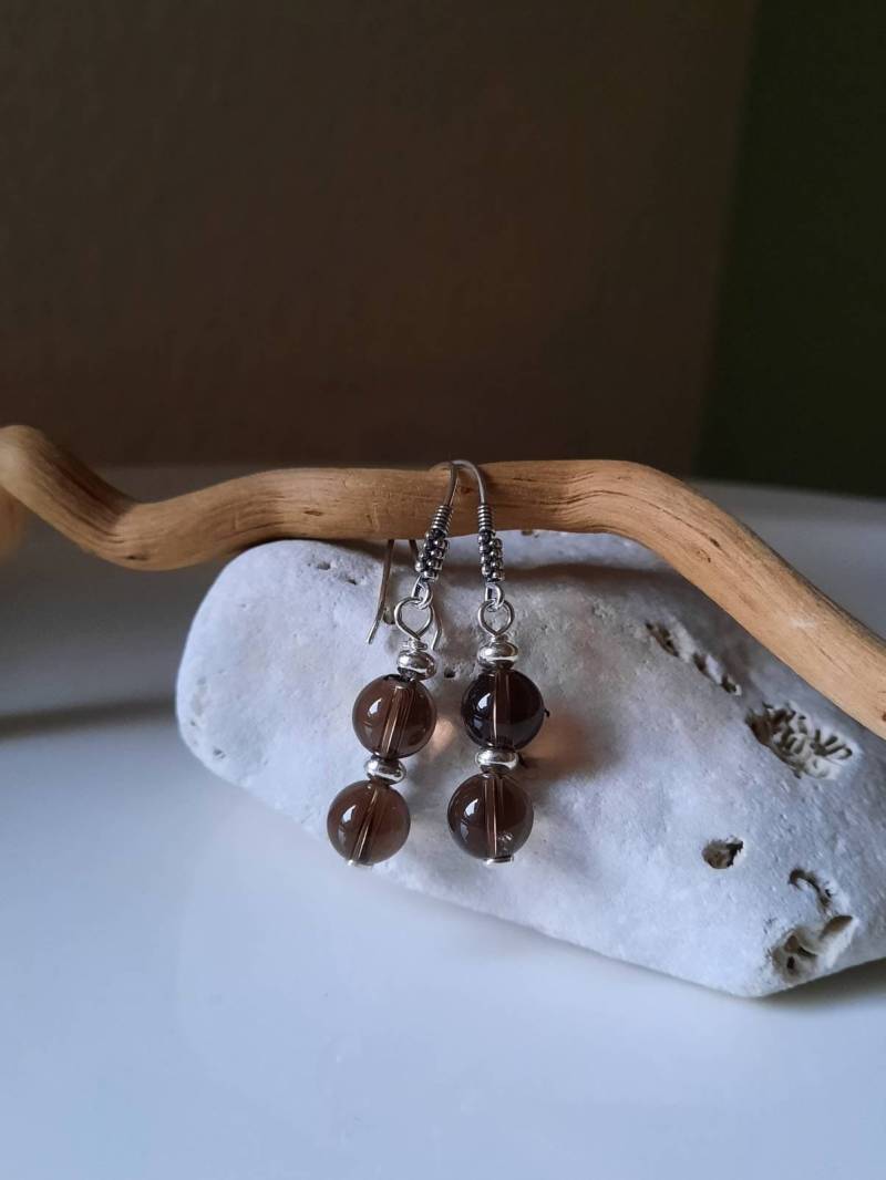Rauchquarzohrringe Mit Sterlingsilber, Ohrschmuck, Hängeohrringe, Mode, Quarzhänger von Elstertraum