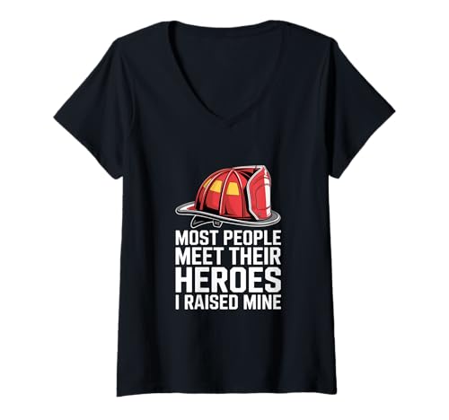 Damen Feuerwehr Eltern Most People Meet Their Heroes I Raised Mine T-Shirt mit V-Ausschnitt Damen Feuerwehr Eltern Most People Meet Their Heroes I Raised Mine T-Shirt mit V-Ausschnitt von Eltern Feuerwehr Stolz Mama Papa Held Sohn Tochter