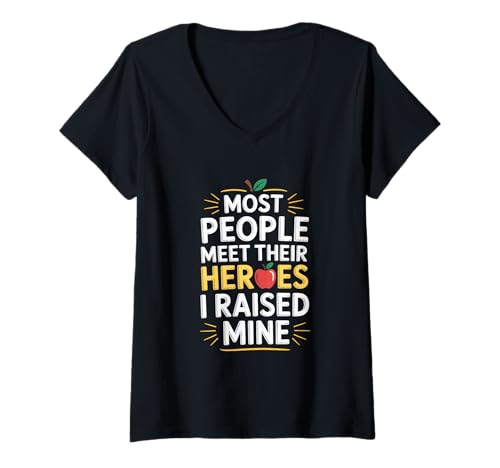 Damen Die Meisten Treffen Helden Ich Zog Meine Auf T-Shirt mit V-Ausschnitt Damen Die Meisten Treffen Helden Ich Zog Meine Auf T-Shirt mit V-Ausschnitt von Eltern Liebe Stolz Helden Spruch Mama Papa Familie