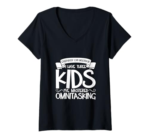 Damen Multitasking Eltern - drei Kinder T-Shirt mit V-Ausschnitt Damen Multitasking Eltern - drei Kinder T-Shirt mit V-Ausschnitt von Eltern mit Kindern Designs