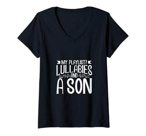 Damen Schlaflieder für Sohn T-Shirt mit V-Ausschnitt Damen Schlaflieder für Sohn T-Shirt mit V-Ausschnitt von Eltern mit Sohn Designs