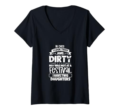 Damen Für müde Eltern - zwei Töchter T-Shirt mit V-Ausschnitt von Eltern mit Töchtern Designs