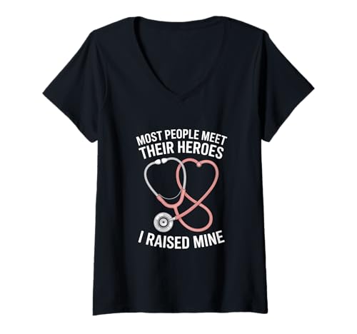 Damen Die Meisten Treffen Ihre Helden Ich Habe Meine Großgezogen T-Shirt mit V-Ausschnitt Damen Die Meisten Treffen Ihre Helden Ich Habe Meine Großgezogen T-Shirt mit V-Ausschnitt von Elternstolz Pflegekraft Arzt Krankenschwester