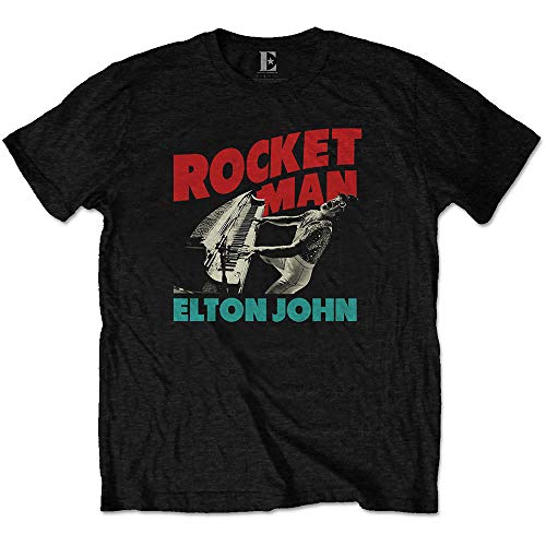 Elton John Offizielles T-Shirt mit Rocketman-Logo, Piano Gr. XXL, Schwarz von Elton John