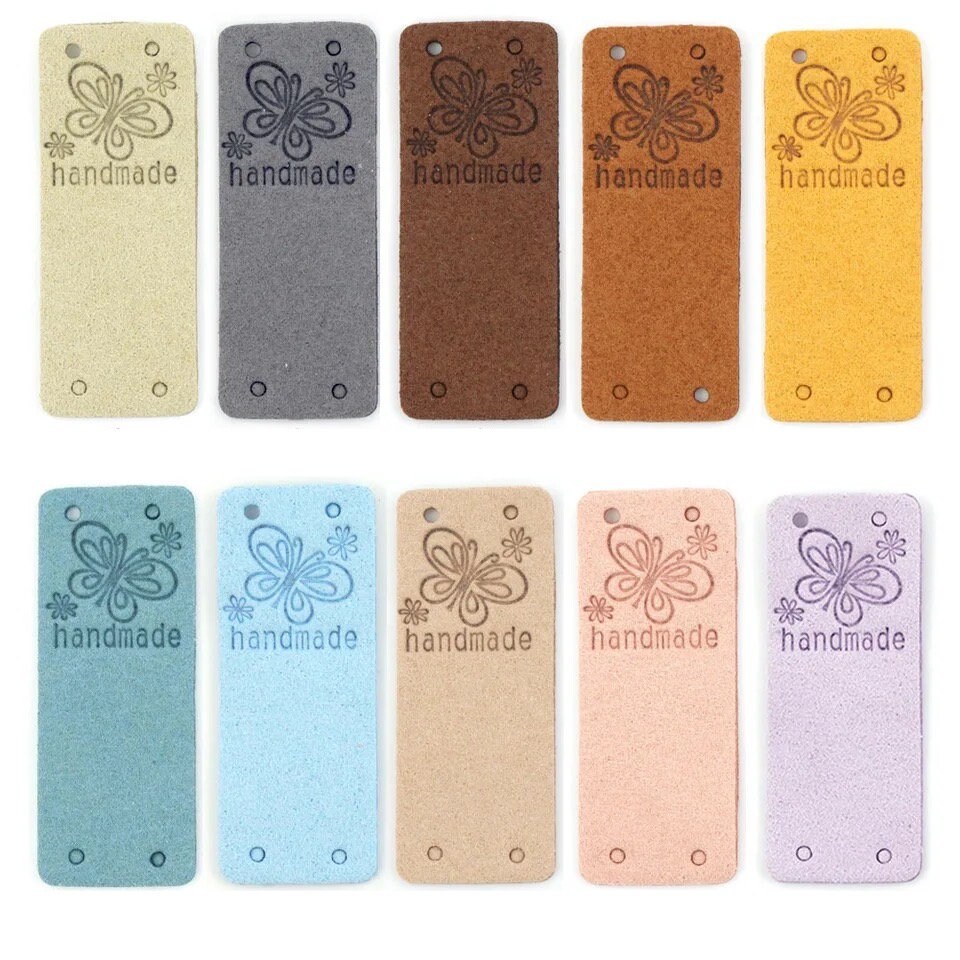 10 Stück Im Schmetterling Set Handmade Label, Etiketten, Falzlabel, Kunstlederlabel, Lederetiketten, Tags, Nähetiketten von EltonKreativDesign