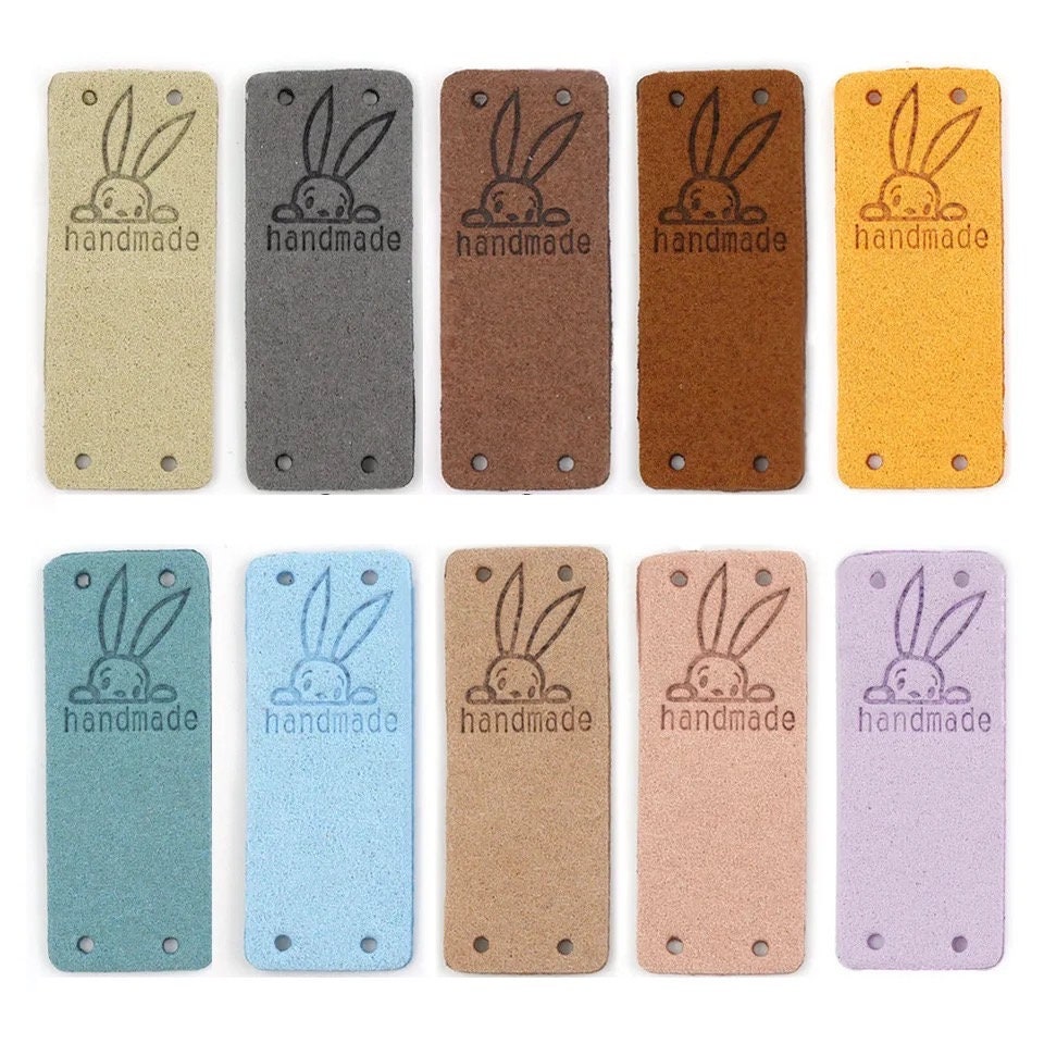 10 Stück Im Set Bunny Handmade Label, Etiketten, Falzlabel, Kunstlederlabel, Lederetiketten, Tags, Nähetiketten von EltonKreativDesign