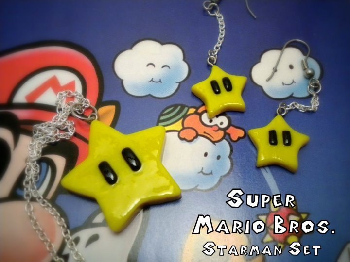 starman Halskette Und Ohrringe Schmuck-Set - Super Mario Bros Nintendo starman Halskette Und Ohrringe Schmuck-Set - Super Mario Bros Nintendo von ElvenStarClayworks