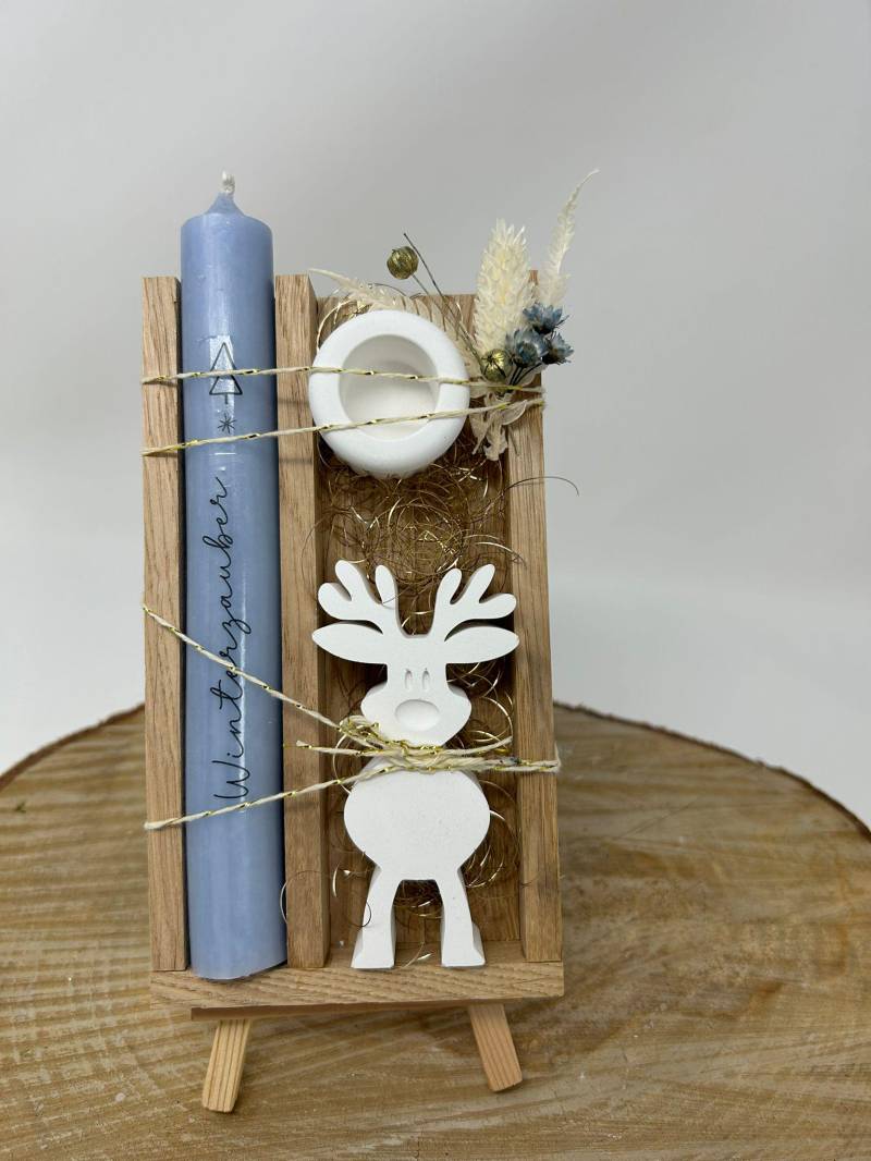Weihnachtsgeschenk Kerze Elch | Geschenkset |Wichtelgeschenk Nikolaus Dekoration Geschenkbox Holz Raysin von Elvirakern
